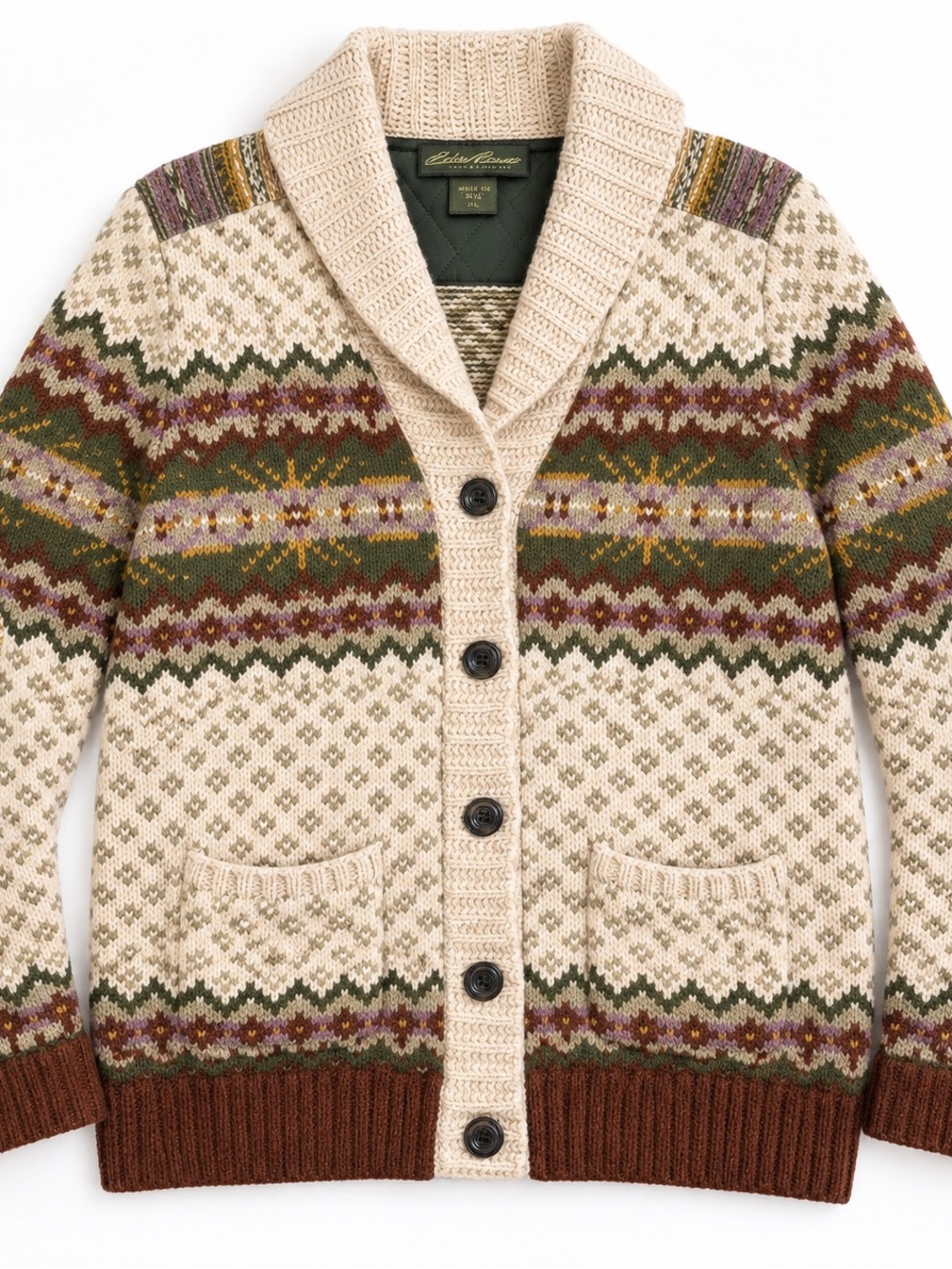Eddie Bauer Vintage-Inspired Unisex Fair Isle Shawl Collar Cardigan XL
